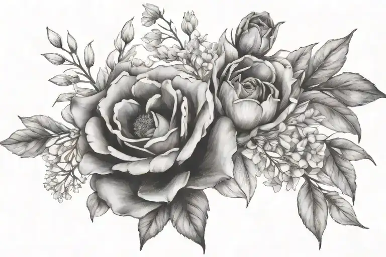 january, august, october birth flower bouquet tattoo design idea