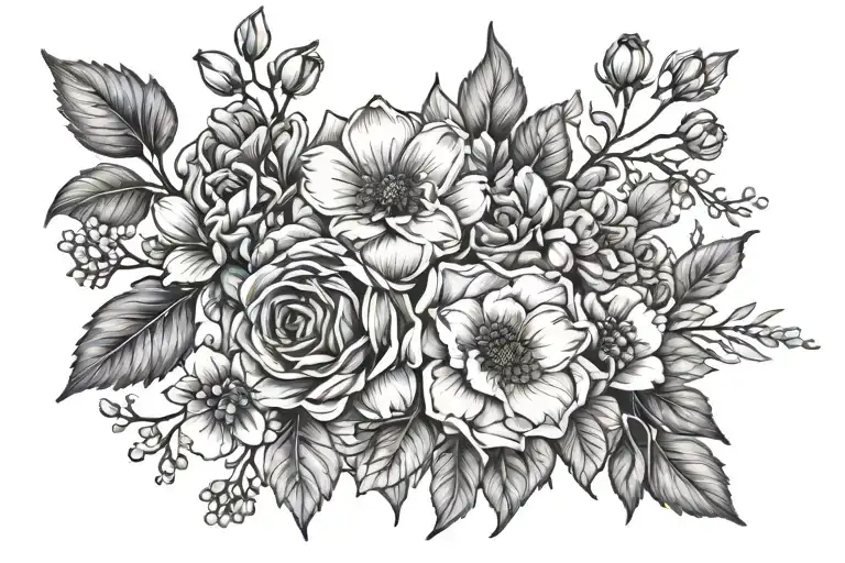 january, august, october birth flower bouquet tattoo design idea