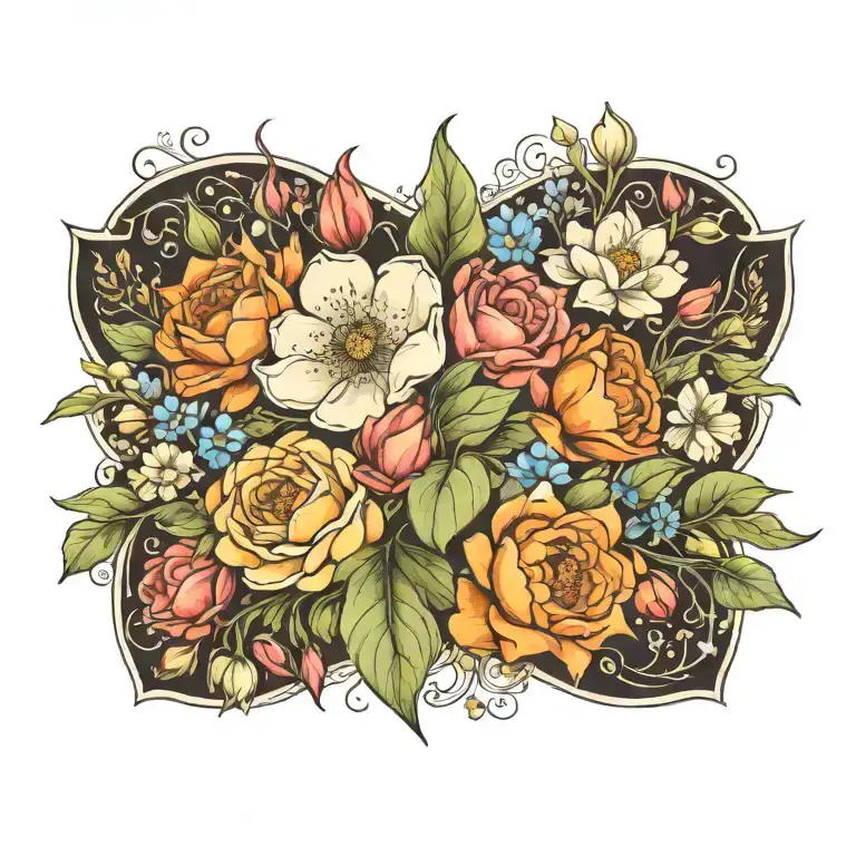 january, august, october birth flower bouquet tattoo design idea