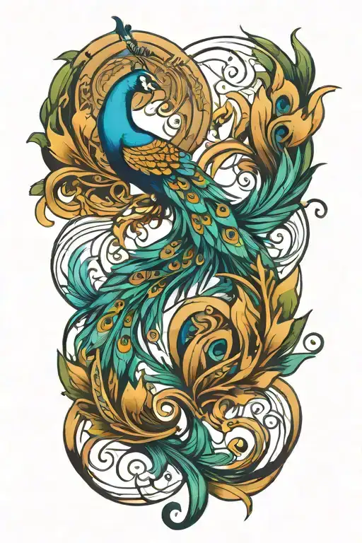 peacock feather intertwined tattoo design idea
