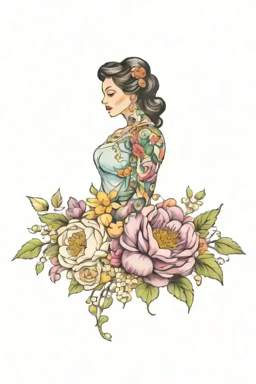 january, august, october birth flower bouquet tattoo design idea