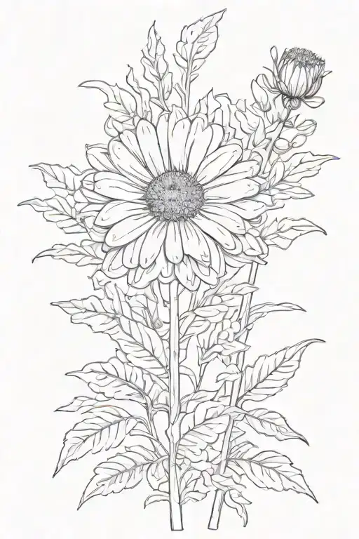 One Calendula botanic drawing style illustration  tattoo design idea
