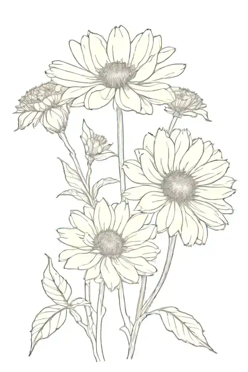 Calendula botanic drawing style tattoo design idea