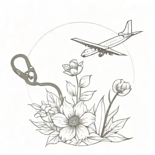 flower bed, cross, stethoscope, airplane, tractor driving tattoo design idea