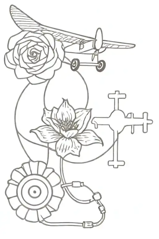 flower, cross, stethoscope, airplane, tractor driving tattoo design idea
