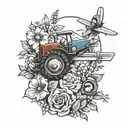 flower bed, cross, airplane, tractor driving tattoo design idea