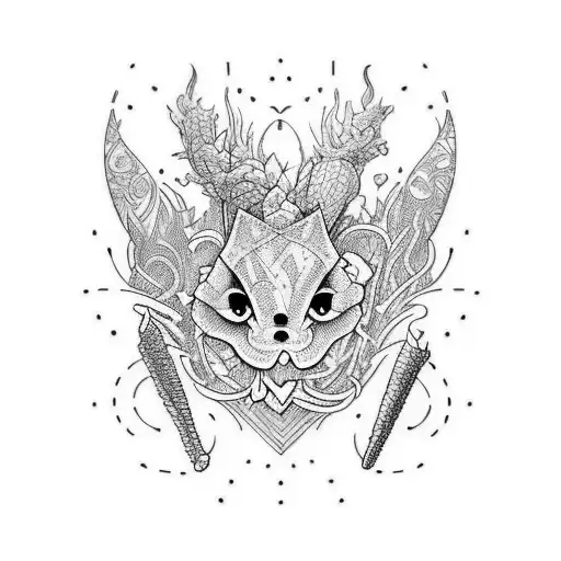  a tattoo of snacks  with another snak side and a wave  a tattoo, intricate linework, Android Jones, kinetic pointilli tattoo design idea