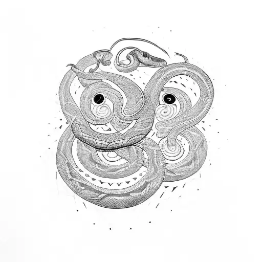 Snake,intricate linework, Android Jones, kinetic pointillism,  a snak, ame tattoo, with a snake on it's side, a tattoo,  tattoo design idea