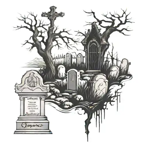 Graveyard scene with tombstones tattoo design idea