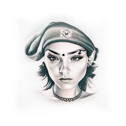 Chicano girl with beanie with middle finger up  tattoo design idea
