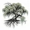weeping willow tree with roots tattoo design idea