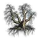 weeping willow tree with roots tattoo design idea