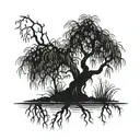 weeping willow tree with roots tattoo design idea