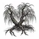 weeping willow tree with roots tattoo design idea