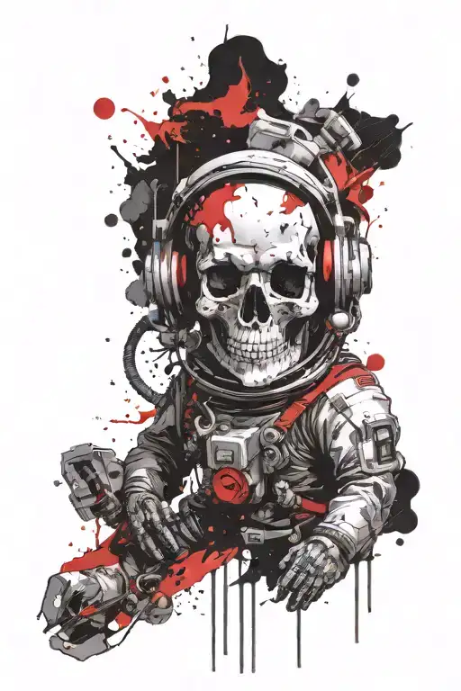 skull astronaut in space   tattoo design idea