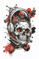 skull astronaut floating in space looking forward with the face tattoo design idea