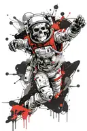 skull astronaut floating in space looking forward with the face tattoo design idea