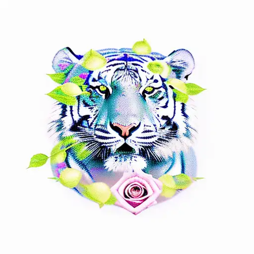 Tiger with roses tattoo design idea