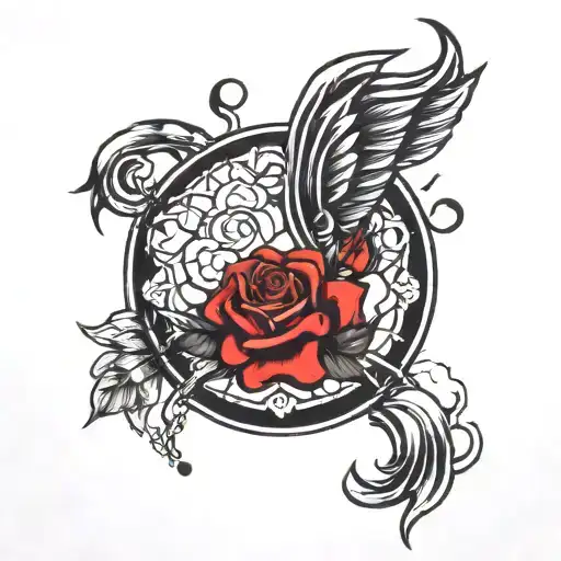 heart, rose, cancer zodiac moon tattoo design idea