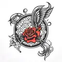 heart, rose, cancer zodiac moon tattoo design idea