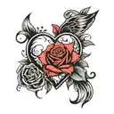 heart, rose, cancer zodiac moon tattoo design idea