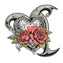 heart, rose, cancer zodiac moon tattoo design idea