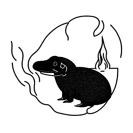 platypus sitting at a bonfire tattoo design idea
