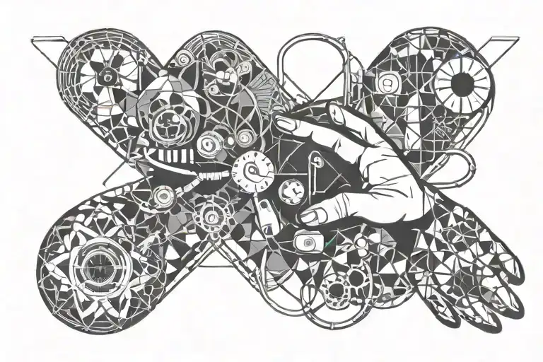 human hand and dog paw with stethoscope intertwined tattoo design idea