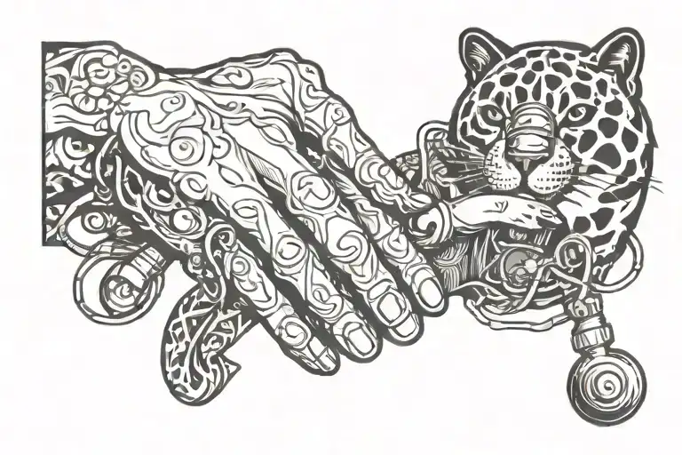  hand shake with paw with stethoscope intertwined within tattoo design idea