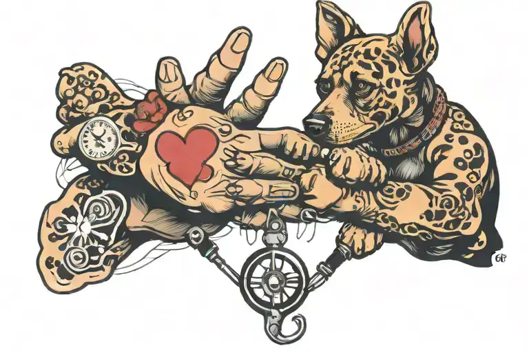  hand shake with dog paw with stethoscope  tattoo design idea