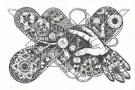 human hand and dog paw with stethoscope intertwined tattoo design idea