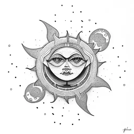 sun tribal landscape tattoo design idea