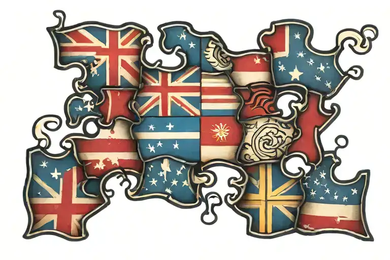 flag puzzle pieces on top of another flag tattoo design idea