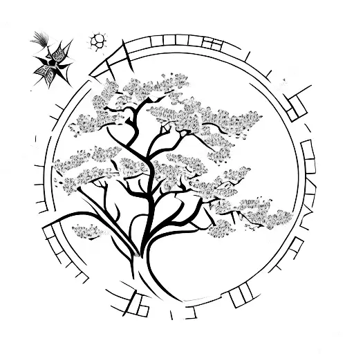 compass with Cherry Blossom tree growing from it tattoo design idea