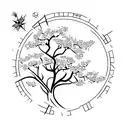 compass with Cherry Blossom tree growing from it tattoo design idea