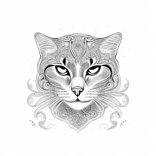 An elegant black cat with intricate patterns inspired by old school tattoos tattoo design idea