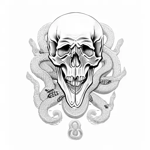 skull with snake hair tattoo design idea
