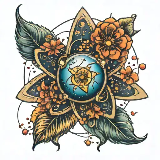 FLORAL NASA SPACE WITH ATOMS tattoo design idea