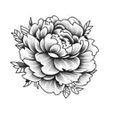 Colored peony with leaves tattoo design idea