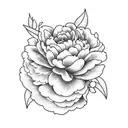 Colored peony with leaves tattoo design idea