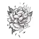 Colored peony with leaves tattoo design idea