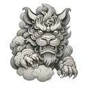 foo dog surrounded by clouds  tattoo design idea
