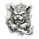 foo dog surrounded by clouds  tattoo design idea