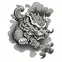 foo dog surrounded by clouds  tattoo design idea