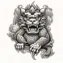 foo dog surrounded by clouds  tattoo design idea