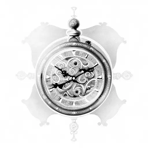 clock hourglass with vintage Baroque scroll  tattoo design idea