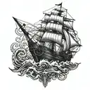 navy ship with kraken attacking tattoo design idea