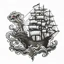 navy ship with kraken attacking tattoo design idea