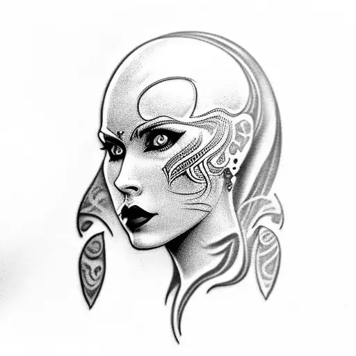 side profile of Lilith from Diablo 4 tattoo design idea