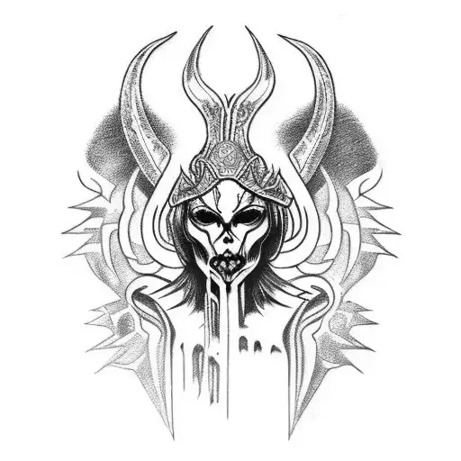 side profile of Lilith from Diablo 4 tattoo design idea